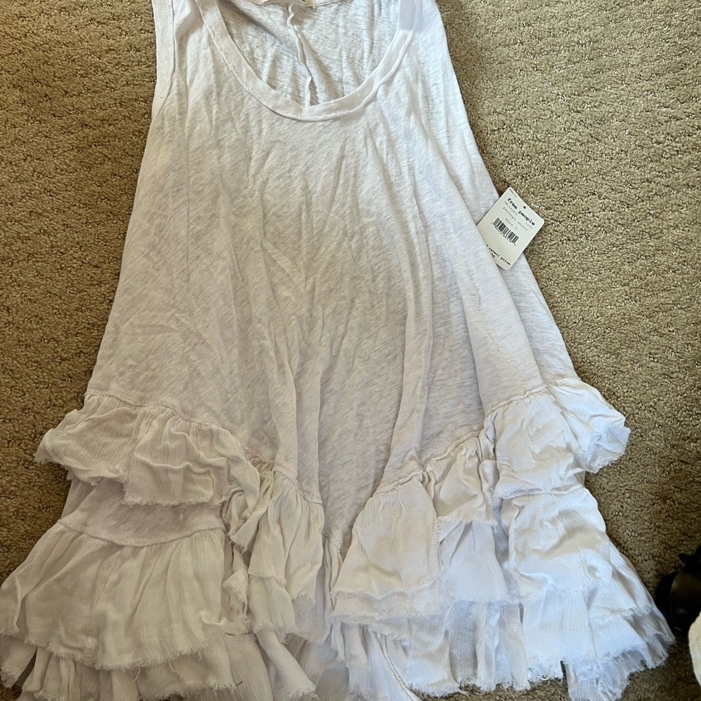 Free People White Ruffle Tank Top